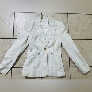 Vintage Karen Millen tailored pint striped off white fitted jacket Women’s sz 4